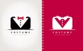 Mens suit logo vector. Bow tie and jacket design. Business logo.